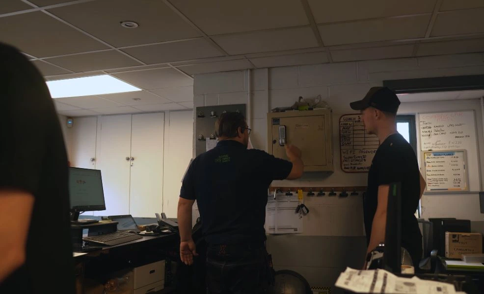 Commercial locksmith installing security hardware for a Wichita Falls business